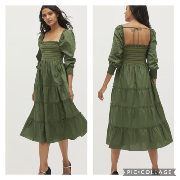 Hill House Naomi Nap Dress Leaf Green Smocked Bodice Square Neckline XXL - Picture 1 of 8